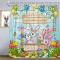 thumbnail image 3 of Happy Easter Shower Curtain, Bunny Rabbit Eggs Spring Flower Farmhouse Wooden Plank Machine Washable Waterproof Fabric for Bathroom Bathtub Decor with Hooks 72x72, 3 of 6