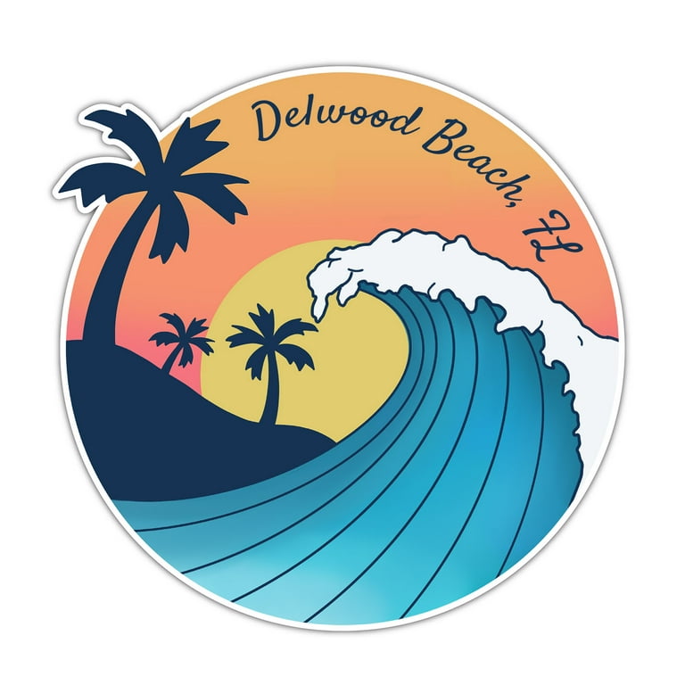 Delwood Beach Florida Souvenir 4-Inch Vinyl Decal Sticker Wave