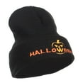 thumbnail image 4 of Halloween Pumpkin Face Embroidered Long Beanie - Black OSFM, 4 of 5