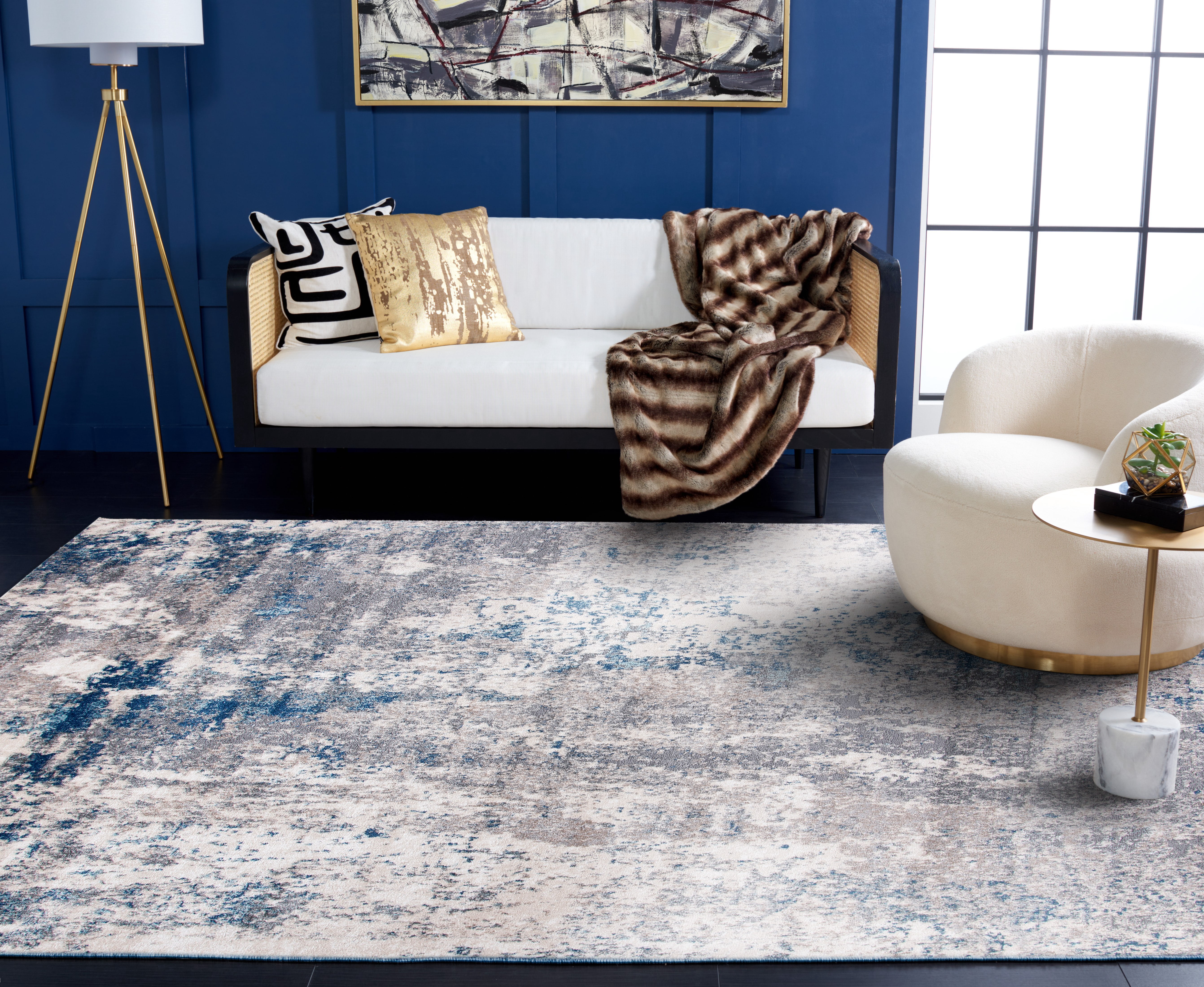 SAFAVIEH Aston Adrasteia Abstract Area Rug, Gray/Navy, 10' x 14'