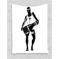 thumbnail image 1 of Drums Tapestry, Silhouette of an Exotic Man in Sunglasses and Tropical Shorts Playing, Wall Hanging for Bedroom Living Room Dorm Decor, 40W X 60L Inches, Charcoal Grey and White, by Ambesonne, 1 of 2