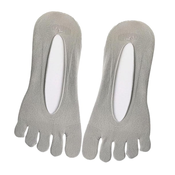 1 par de calcetines invisibles de corte bajo con cinco dedos y encaje de mezcla de algodón para mujer. gris