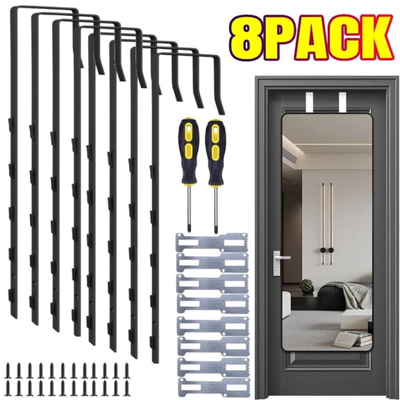 8-Pack Mirror Hanger for Door,Adjustable Door Mirror Brackets Set Protective Linin Over The Door Mirror Hooks Mirror Brackets Set (1.88" Door Depth)