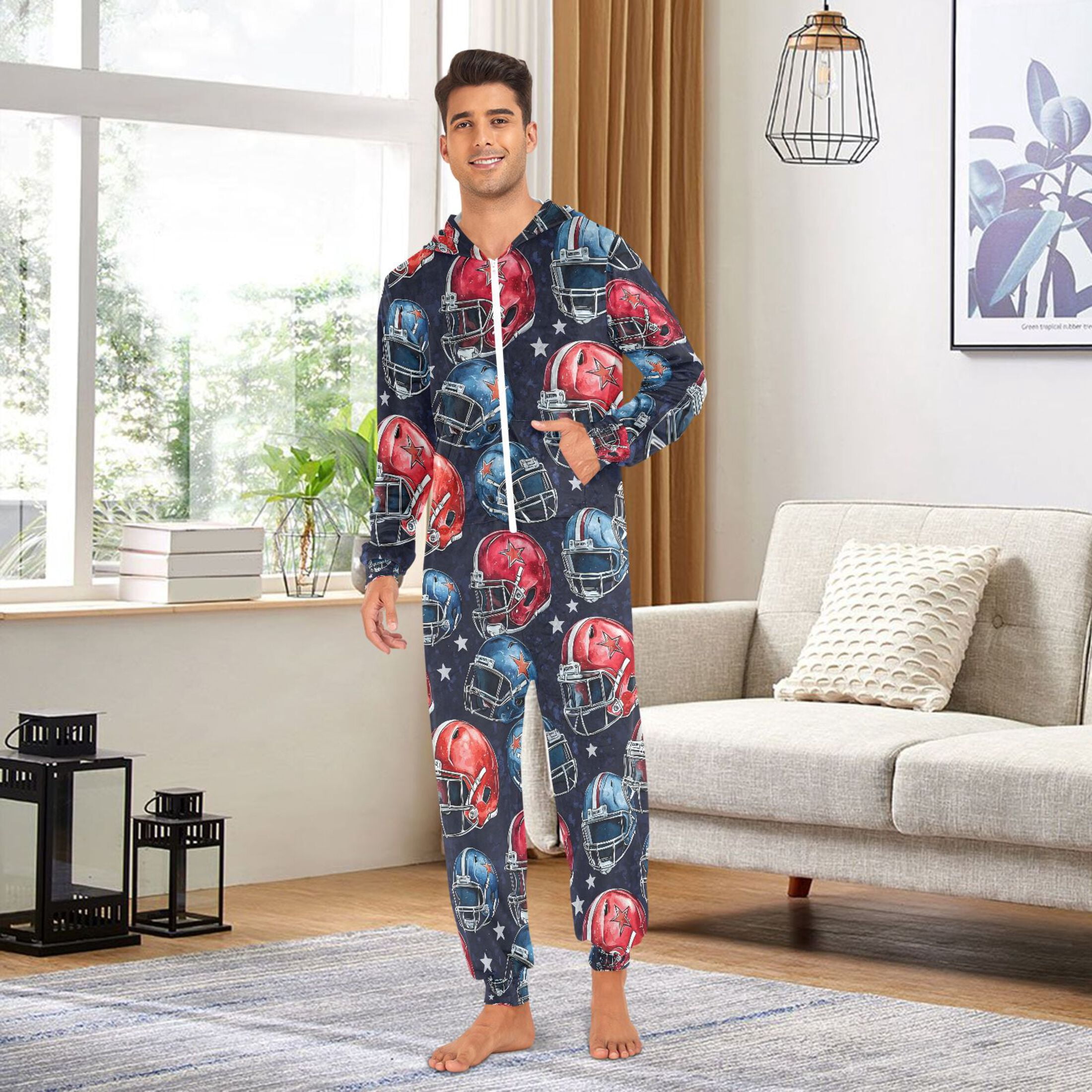 joogoo Football Helmet Unisex Adults Onesies Pajamas Jumpsuits XL