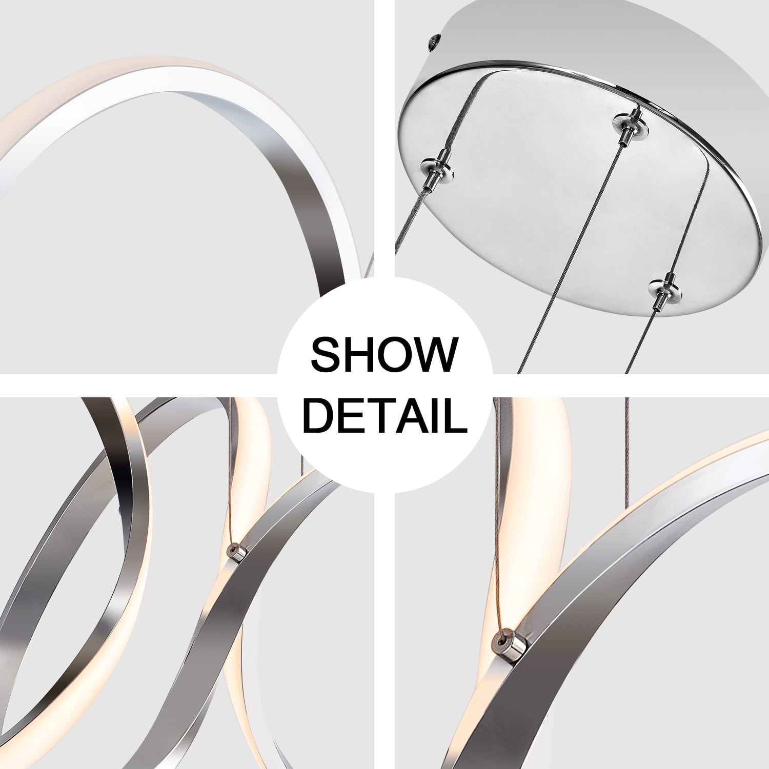 Modern LED Chandeliers, 3000K Dimmable Curved Irregular Ring Ceiling Light, Circular Pendant Light Fixture, Contemporary Hanging Lamp for Dining Room, Living Room, Bedroom, Kitchen Island and Entryway