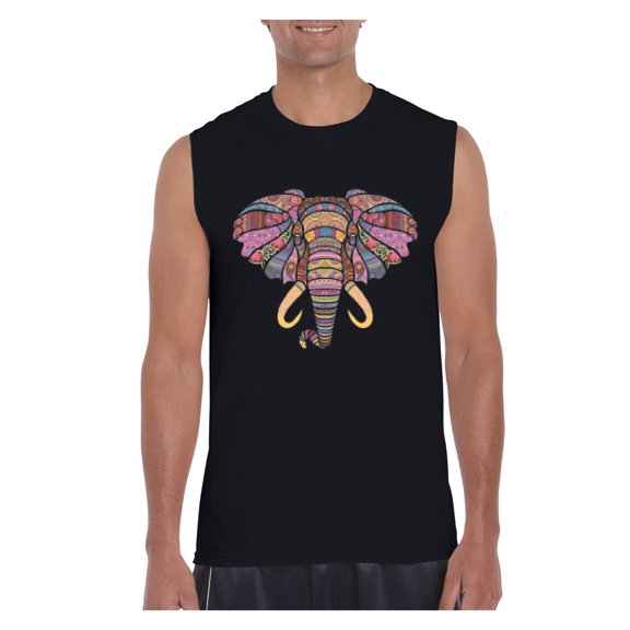 NIB - Men's Graphic T-Shirt Sleeveless - Elephant Mosaic