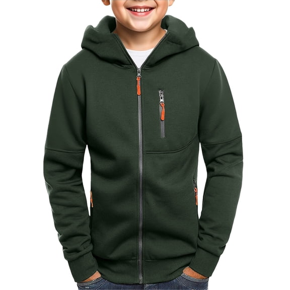 Boys Fleece Hoodie Full Zip Hooded Sweatshirts Teen Girls Slim Fit Jacket Long Sleeve Warm Outerwear with Zipper Pockets Coat