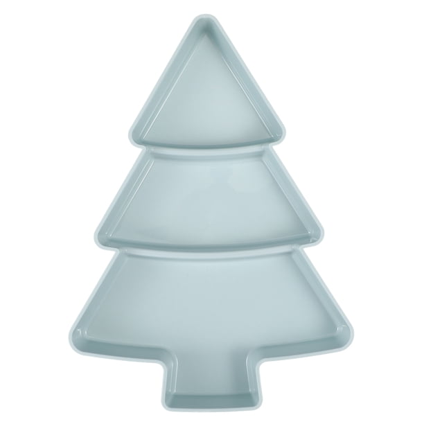 Plato de fruta con forma de árbol de Navidad creativo Plato de aperitivos de frutos secos de plástico para el hogar Platos portátiles Bandeja para servir (azul claro)