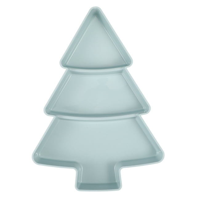Plato de fruta con forma de árbol de Navidad creativo Plato de aperitivos de frutos secos de plástico para el hogar Platos portátiles Bandeja para servir (azul claro)