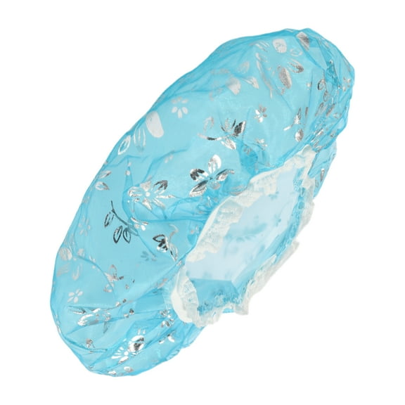 1 Pc Women Double Layer Mesh Shower Cap for Bathroom Vacation Travel Light Blue Mesh PEVA