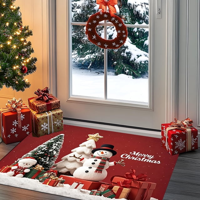 Lunxisen 3 Pcs Christmas Kitchen Rug and Mat Set Winter Welcome Absorbent Anti Fatigue Winter Bathroom Mat Non Slip Washable Rug for Xmas Party Decor