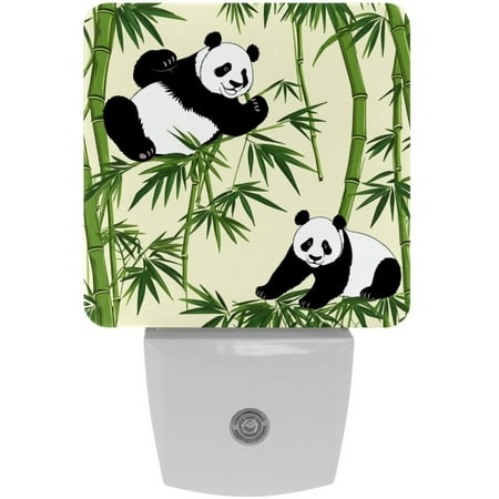 

LED Night Lights Plug into Wall 2-Pack 0.5W Plug in Night Light Dusk to Dawn White Bright Nightlight for Bedroom Bathroom Hallway Kitchen Bamboo Panda Animal