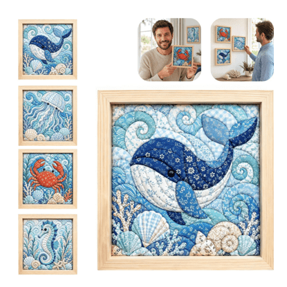 Premium No-Sew Kinusaiga Fabric Art Kit for Adults, Ocean Themes DIY Cut Cloth Handcraft Kit, Relaxing Art Project for Creative Gift