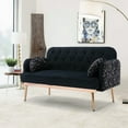 thumbnail image 2 of 55'' Velvet Sofa, Loveseat Accent Sofa with 2 Pillows and Branch Jacquard Pattern for Living Room Bedroom, 600 Pounds Weight Capacity, Black, 2 of 7