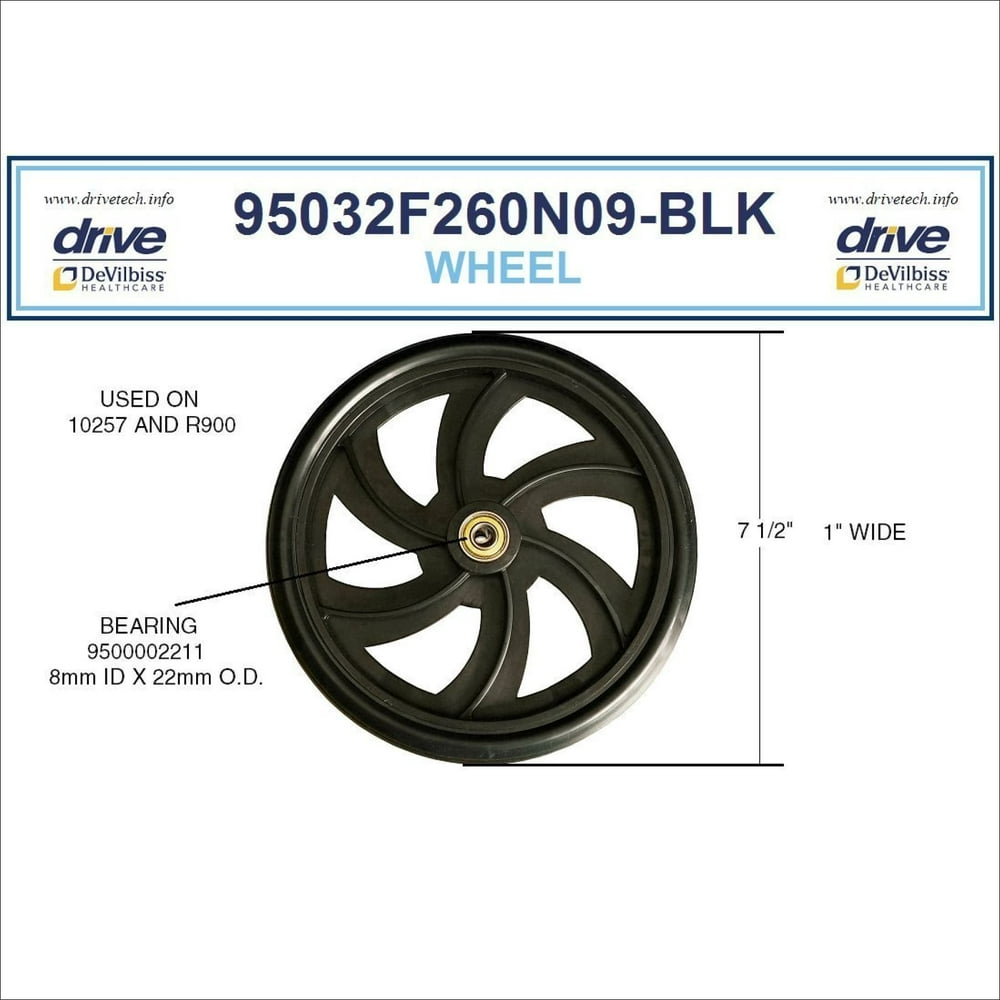 Drive Replacement Wheel for Rollator Model 10257 (Wheel Black 7.5
