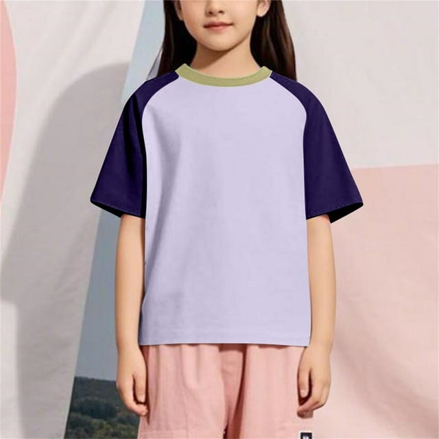 Cowsor T-Shirts pour Filles, Manches Courtes Raglan Décontractées, Col Rond, Color Block
