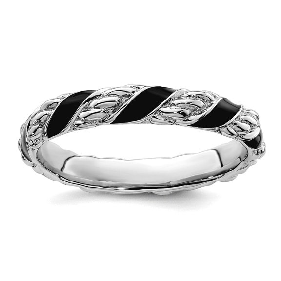 925 Sterling Silver Stackable Polished Black Enameled Ring Size 9 Stackable Ring for Women