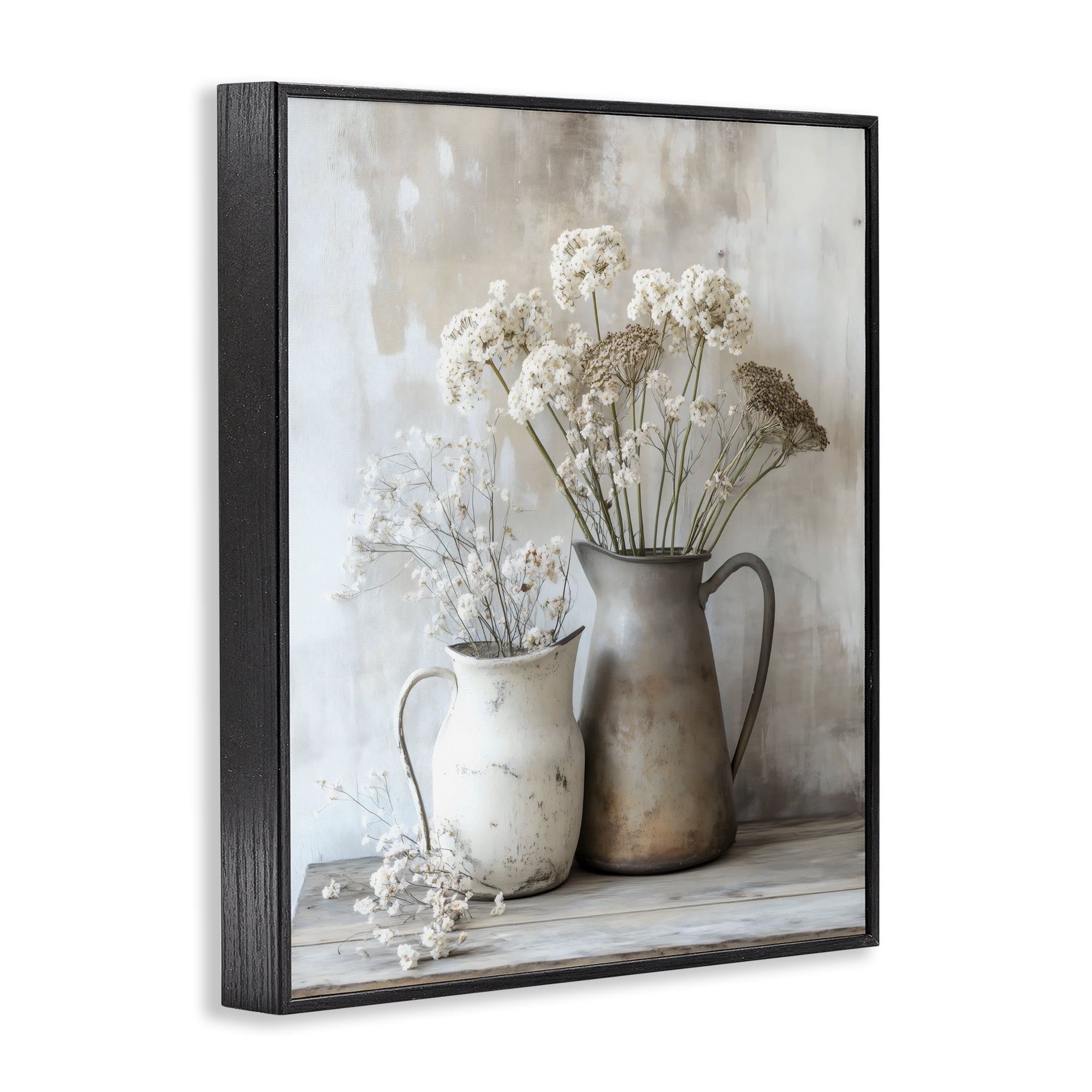 Stupell Industries Rustic Flower Arrangement in Pitchers Black Framed Giclee Art, design by Creative Studio