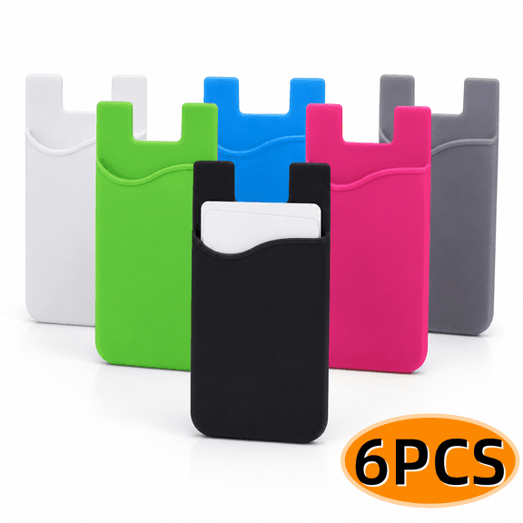 Kabuer Phone Wallet Senose Card Holder for Back of Phone Stick on Phone Cases Compatible with Any Type of Mobile Phone 6 Pack