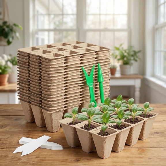 240 Cells Seed Thickened 12-Cell Peat Pots Seed Starter Kit - 20 Trays Transplanting Tools & Plant Labels, Biodegradable Root-Friendly Seedling Cups for Vegetables Flowers Herbs Seed Starting