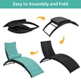 thumbnail image 3 of Patio Wicker Sun Lounger, PE Rattan Foldable Chaise Lounger with Removable Cushion and Bolster Pillow, Outdoor Wicker Pool Chaise Lounge Chairs, Easy to Storage & Carrying, Black+Turquoise, 3 of 7