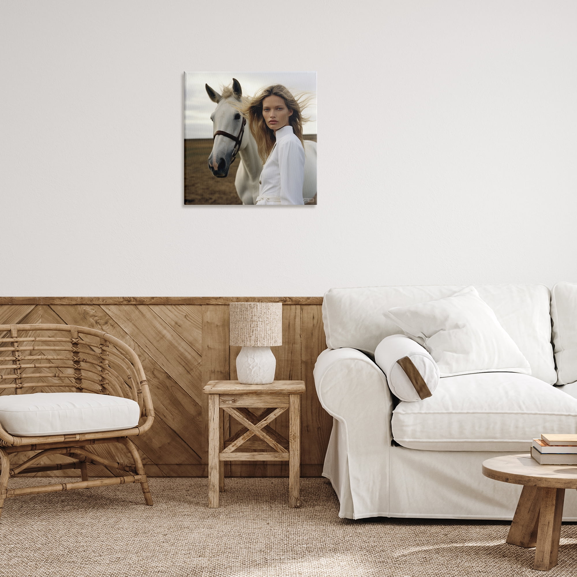 Stupell Industries Girl in White with Horse People Painting Wrapped Canvas Art Print Wall Art, 24 x 24