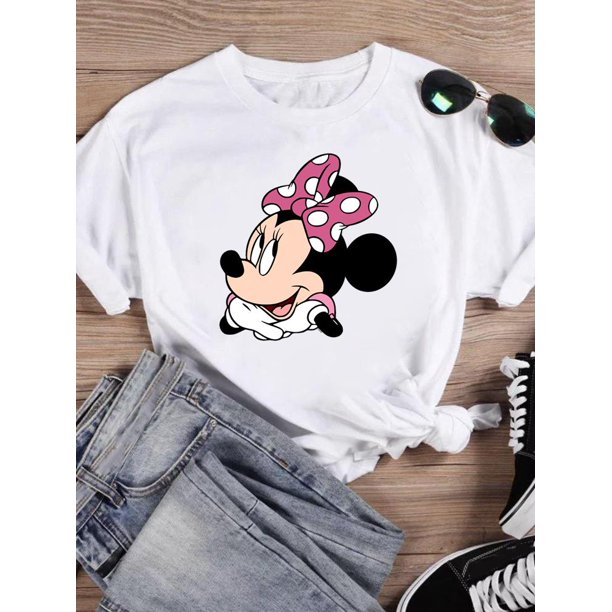 Disney Cartoon Clothing Casual Tee Shirt Mickey Mouse Women Holiday Summer Short Sleeve Print Fashion Graphic T-shirtsM Gao Jinjia LED