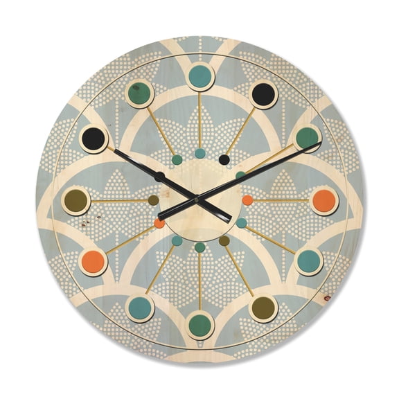 Designart 'Japanese Style Half-Circle Blue Pattern' Mid-Century Modern Wood Wall Clock