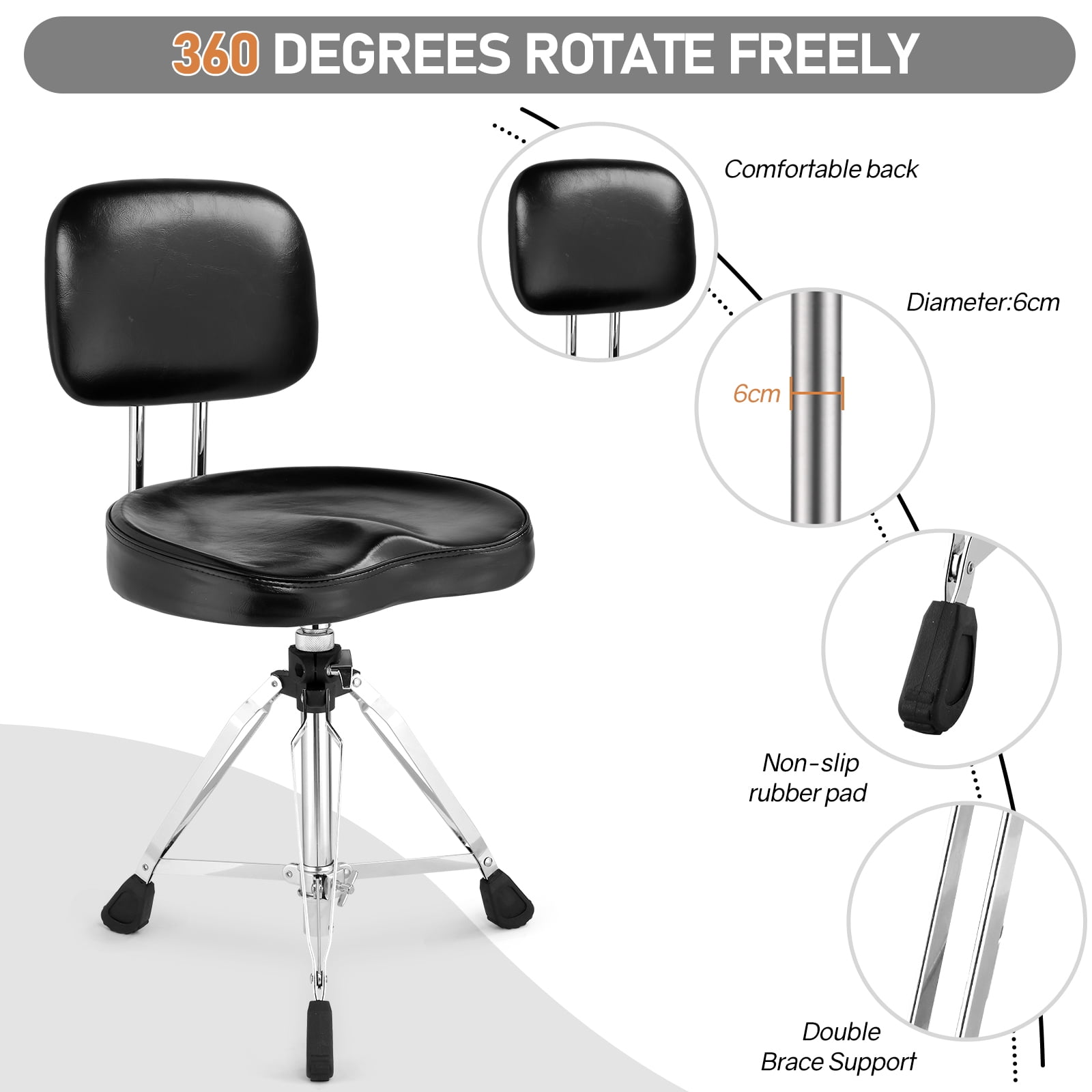 Ktaxon Adjustable Drum Throne Stool with Backrest, 360° Rotating, Heart-Shaped Cushion, Brown