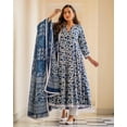 thumbnail image 2 of Women's Cotton Printed Blue Anarkali Kurta With Palazzo & Dupatta, 2 of 2