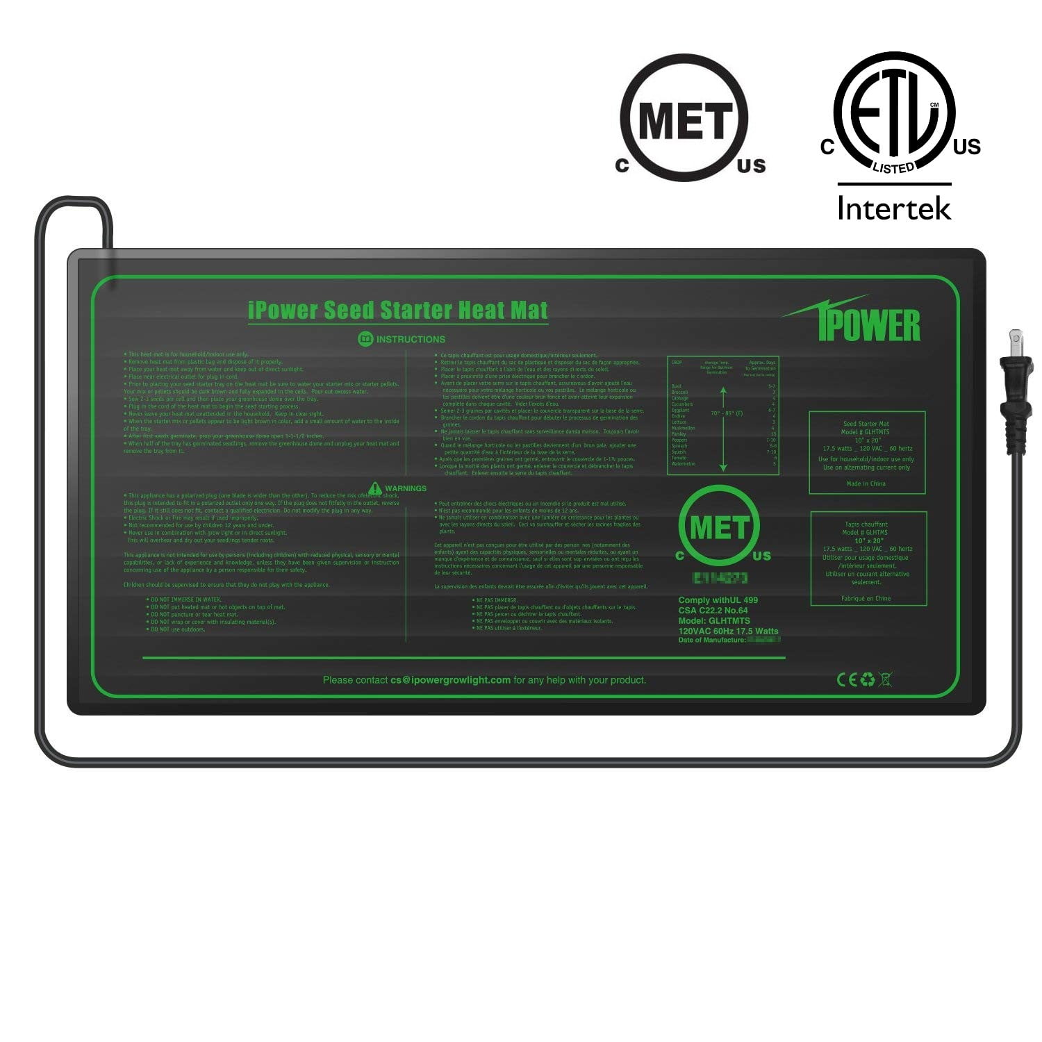 iPower Small Seedling Heat Mat 10' x 20.5' Warm Hydroponic Heating Pad with Durable Waterproof Design for Reptile, seed germination