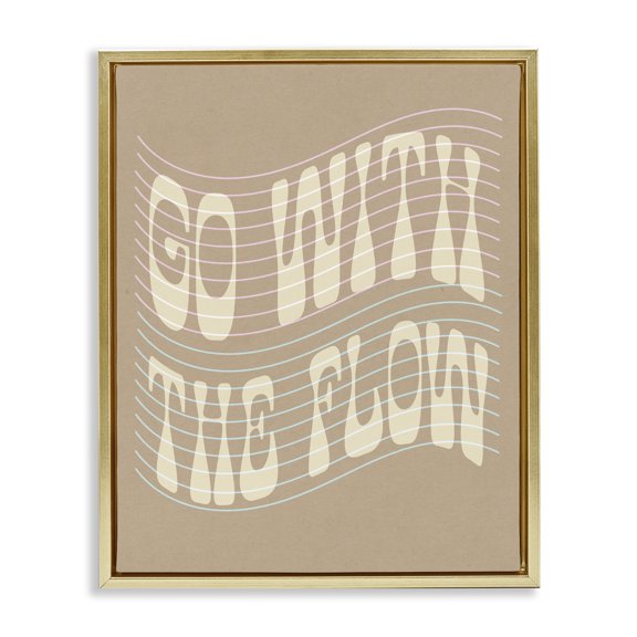 Stupell Industries Contemporary Retro Go With The Flow Stripes Gold Floating Frame Canvas Art, 17 x 21, by Lil' Rue
