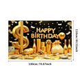 thumbnail image 3 of Golden Theme Happy Birthday Banner Decorative Design Party Backdrop for Birthday Celebration Indoor Party Event, 3 of 8