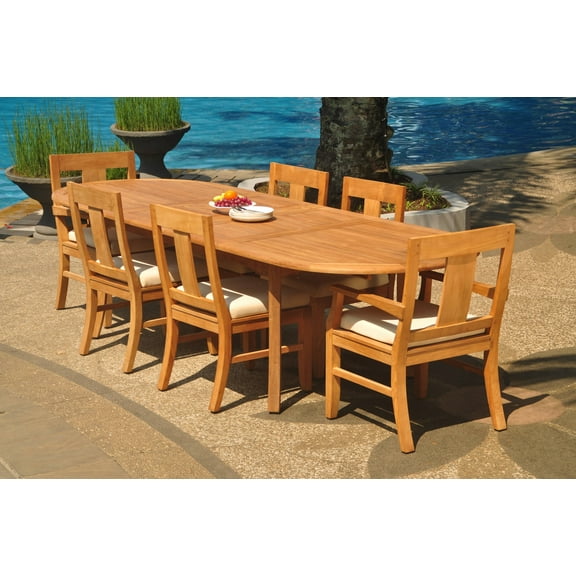 Grade-A Teak Dining Set: 6 Seater 7 Pc: 118" Double Extension Oval Table And 6 Osborne Chairs (2 Arm & 4 Armless Chairs) WholesaleTeak #WMDSWVm