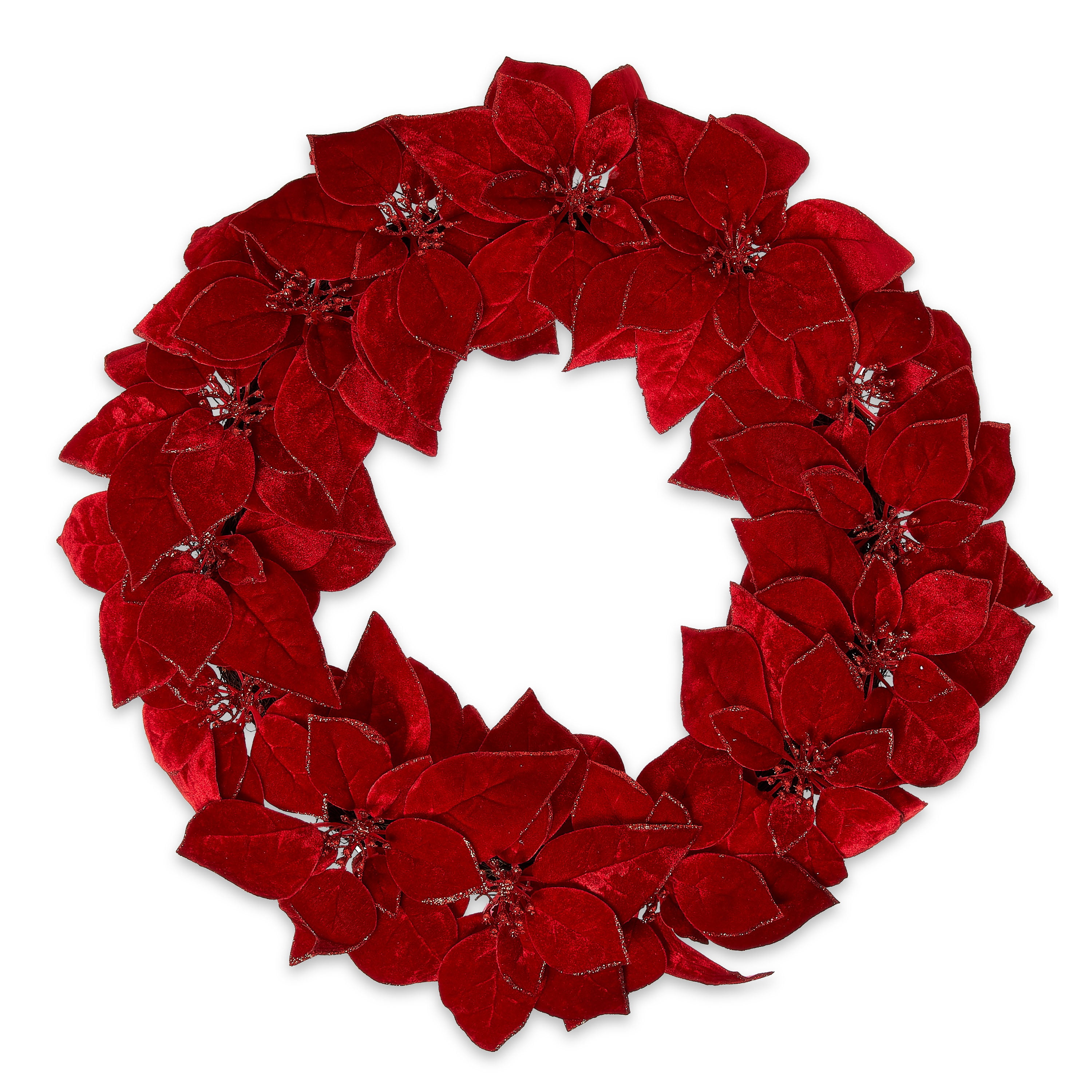 Holiday Time Red Poinsettia Christmas Wreath, 28 Inch