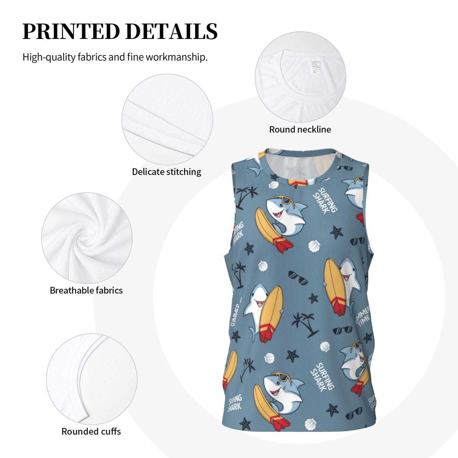Xecao Surf Shark print basketball shirt for both men and women, a unisex basketball jersey perfect for theme parties-3X-Large