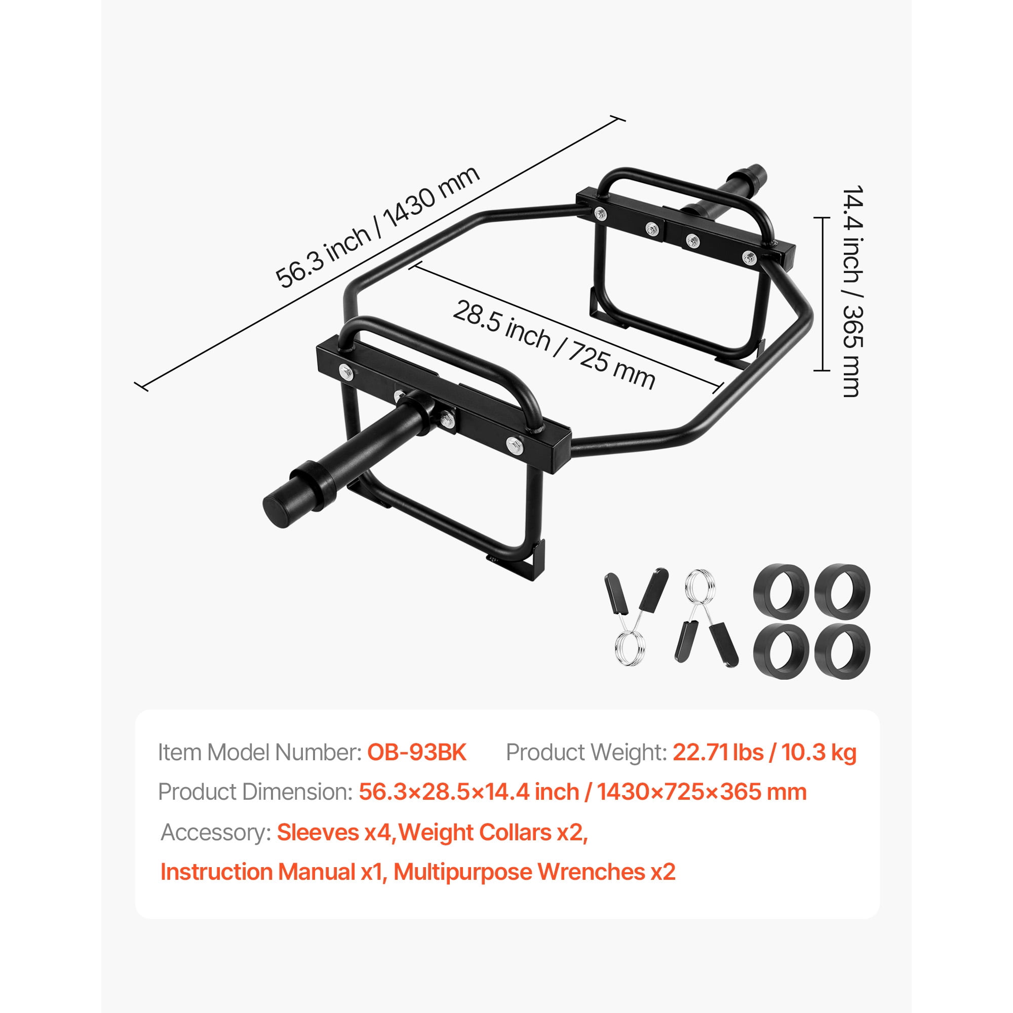 KFFKFF Hex Bar Trap Bar, 2-Inch Barbell for Weightlifting, 500 LBS Load Capacity, Strength Training Equipment for Home Gyms, Ideal for Squats, Deadlifts, and Shoulder Presses, Black