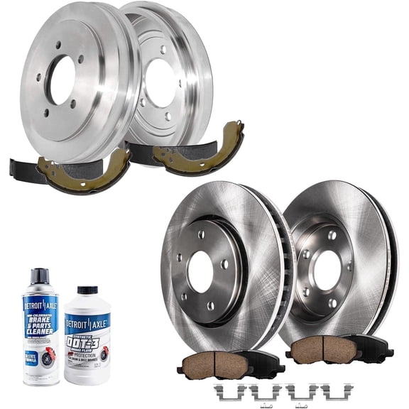 Detroit Axle - Brake Kit for Jeep Patriot Compass Dodge Avenger Chrysler Sebring Front Disc Brake Rotor Ceramic Brakes Pads Rear Brake Drums Brake Shoes Replacement: 11.57" inch Front Rotors