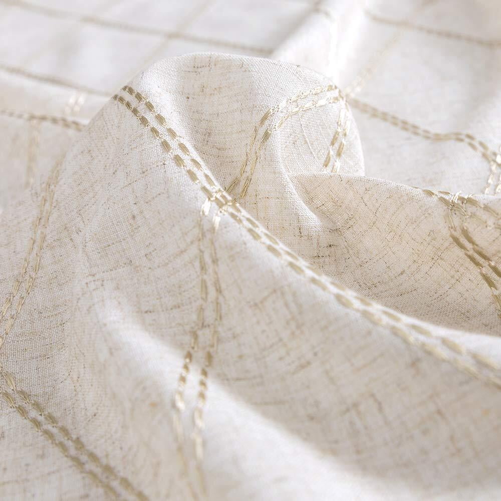 Curtainking Linen Curtains for Living Room 63 inch Farmhouse Diamond Embroidered Flax Window Drapes Light Filtering Grommet Curtains 2 Panels Beige