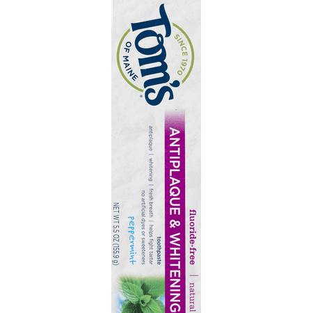 Tom's Of Maine Antiplaque & Whitening Fluoride Free Toothpaste Peppermint, 5.5 OZ