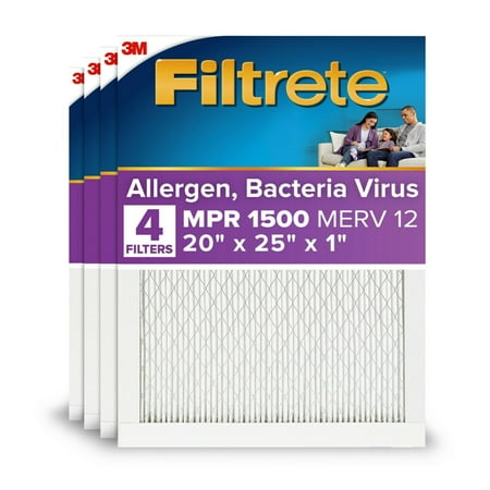 Filtrete 20x25x1 Air Filter  MPR 1500 MERV 12  Allergen  Bacteria  Virus  4 Filters