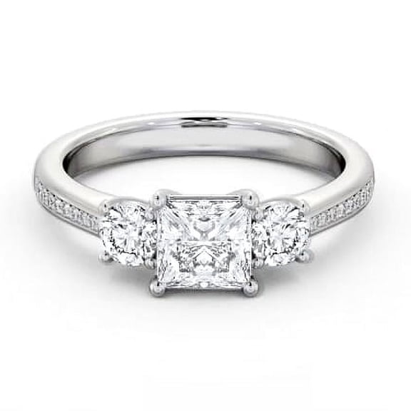 Nerra Jewel 1.6 Ct Princess Cut White Diamond Solitaire Rings for Her - 14K White Gold Plated Rings - Proposal Delicate Rings - Daily Wear Fine Jewellery - 3 Stone Engagement Ring for Women's