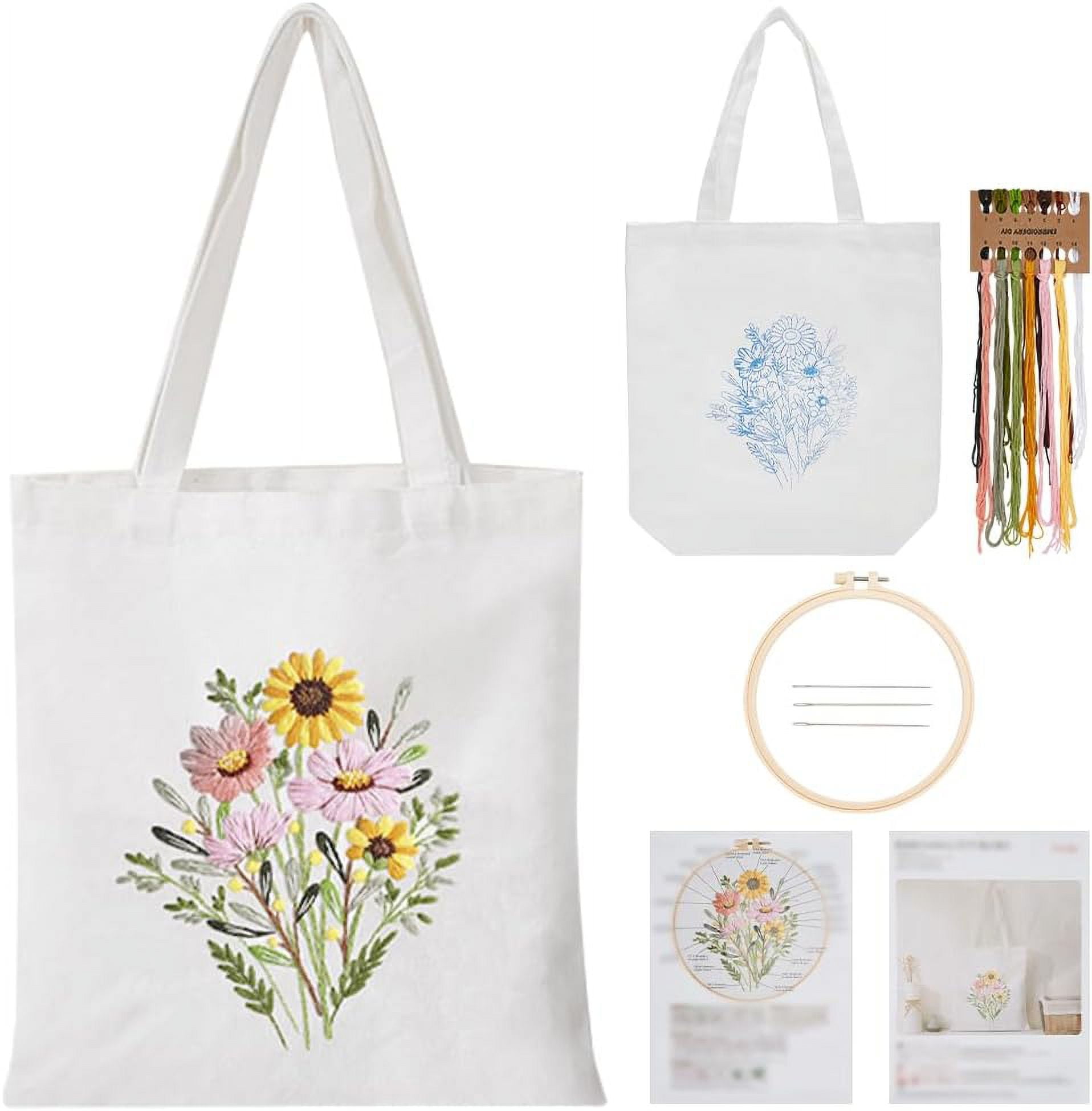 Canvas Tote Bag Embroidery Kit for Beginners Black