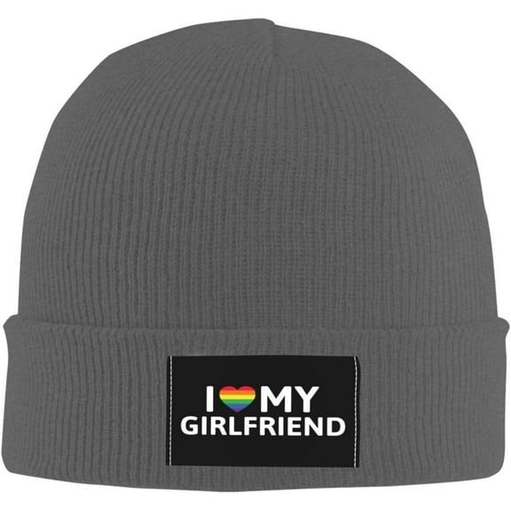 I Love My Girlfriend LGBT Gay Pride-Rainbow-Gifts Black Beanie Hats for Men Women Knit Beanie Skull Cap Winter Hats
