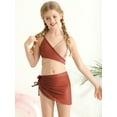 thumbnail image 5 of 3 Pieces Bikini Kids Wrap Criss Cross Swimsuit Little Girls Print Swimwear with Cover Up Beach Skirt 8-14T, 5 of 8