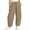 Khaki, variant on Women's Crinkle Gauze Cotton Pants Elastic Drawstring Waist Harem Lantern Pant Loose Baggy Casual Trousers with Big Patch Pockets Red,S