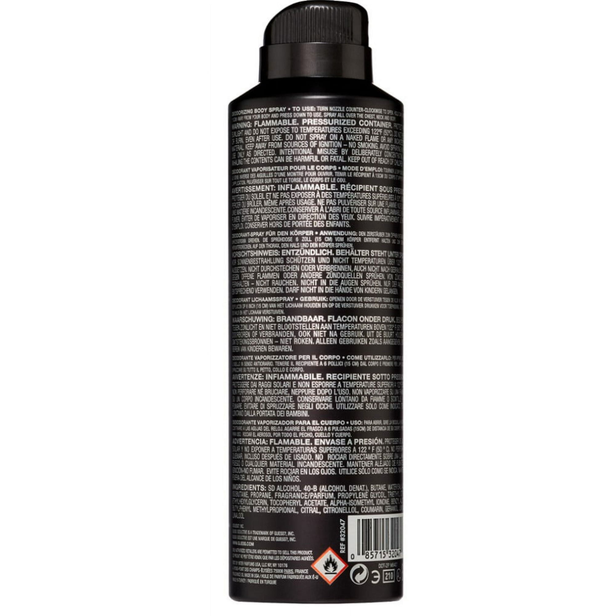 Guess Seductive Homme Noir, Body Spray, Size 6.0 oz, Gender for Men, Brand Guess, 1 Pack, Scent Amber