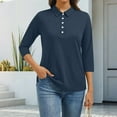 thumbnail image 2 of Women's Polo Shirt 3/4 Sleeve Tops Collared Button Down Golf Tee Casual Work T Shirt Navy 2XL, 2 of 5
