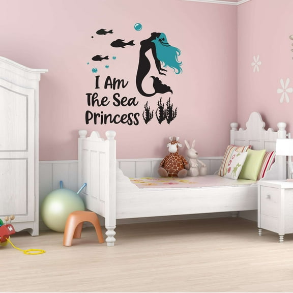 I Am The Sea Princess Mermaid Ocean Sea Animals Creatures Crown Sparkle Princess Queen Sweet Dreams Bedtime Unicorn Lovely Dear Dream Decorating Ideas Wall Decal Sticker - Size: 9 In X 10 In