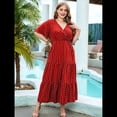 thumbnail image 4 of Vestido Informal de Lunares para Mujer, Talla Grande, de Verano, Corta, Cuello en V, Holgado, Escalonado Rojo 4XL, 4 of 9
